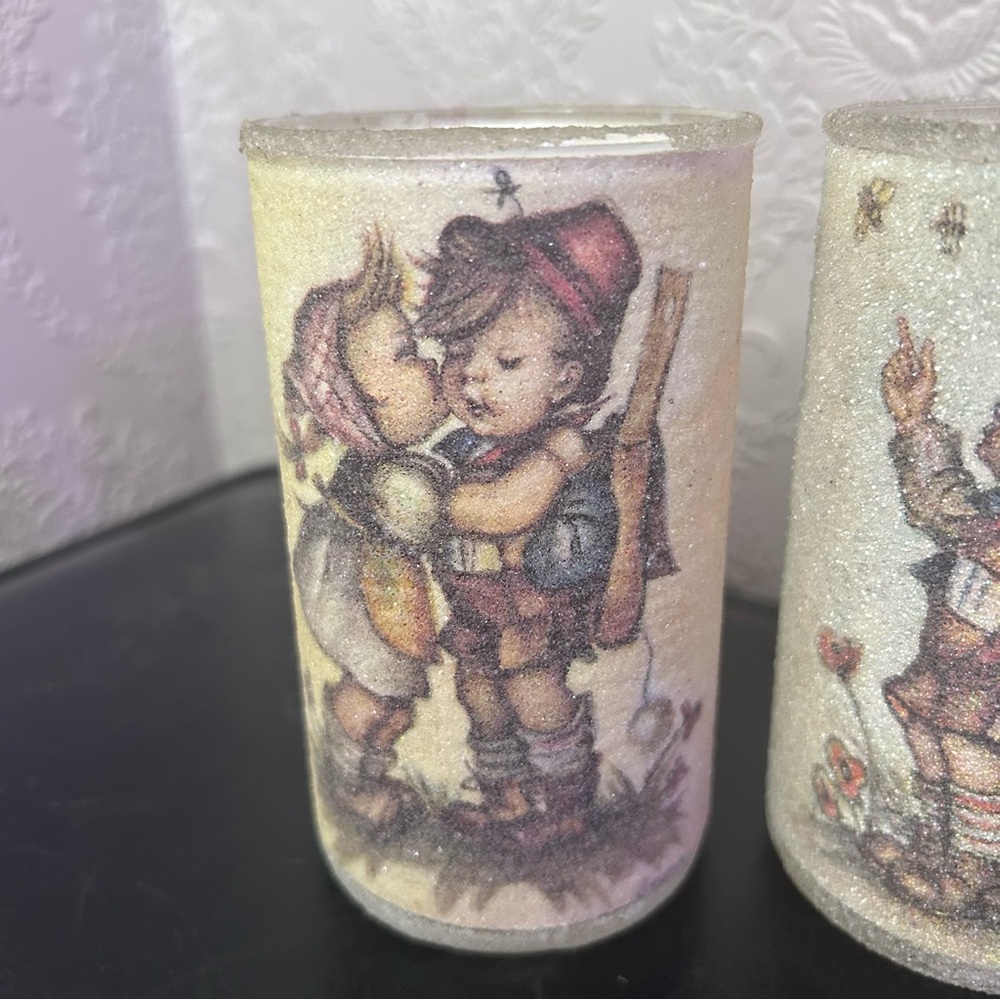 Vintage Danish Hummel Inspired Sugared Glass Candle holder pair - Picture 3 of 9